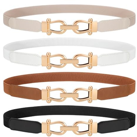 LEACOOLKEY Schmaler Gürtel Damen dünnen Taillengürtel Stretchgürtel damen Elastischer gürtel für kleid Gold Schnalle