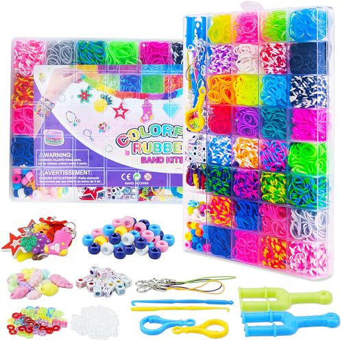 Folaein Loom Bänder Set, 2700 Looms Gummis Bänder Starter Set,DIY Gummibänder Kit für Armbänder, Elastisches Loombänder Kinder Basteln Geschenk Weihnachten für Kinder