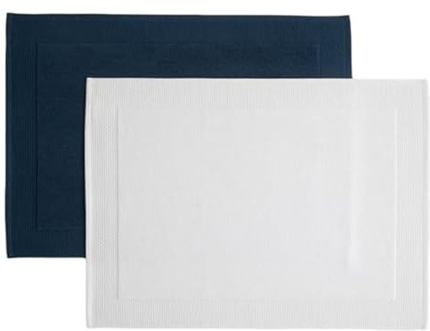 Chakra 2er Pack Badematte 100% Baumwolle 50x70 cm, Ultra Saugfähig Badezimmerteppich Set, Weich & Langlebig Badteppich, Maschinenwaschbar Badzimmermatte, Badvorleger Set 2 Teilig, Weiß/Marinblau