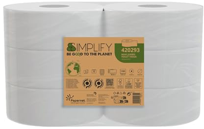 Papernet Simplify - Carta Igienica Maxi Jumbo Carbon Neutral 420293, 6 Maxi Rotoli di Carta in Pura Cellulosa da 300m Ciascuno, 2 Veli, 7.830 Servizi da 8,6x23cm
