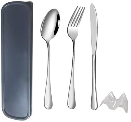 QZLSAYSLSet di Posate Acciaio Inox, 5 Pezzi, Posate da Viaggio in Argento con Cucchiaio Forchetta Coltello, Finitura Lucida Lavabili in Lavastoviglie (Blu profondo)