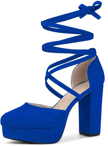 Allegra K Décolleté da donna con lacci e plateau, tacco grosso, Blu reale, 40 EU