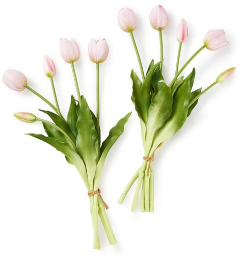Laelfe Tulipani Finti Tocco Reale, Tulipani Artificiali Realistici in Lattice Bouquet di Fiori Finti per Festa Matrimonio Centrotavola Casa Camera Decorazione (10 Pezzi, Rosa)