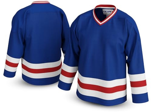 UNLC Miracle USA Inspired Blank Hockey Jersey with Stripes – Authentic Stitched, Breathable Mesh and Durable Polyester, Blue, Medium