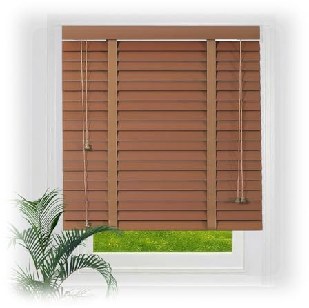 YZJTSXQHY Stores Vénitien Horizontaux, Store Bois véritable, Rideaux Impermeable Lamelles 50 mm, volets persiennes sur Mesure 30 48 52 70 75 86 88 95 100 108 116 126 135 150 165 190 215 cm(Brun)