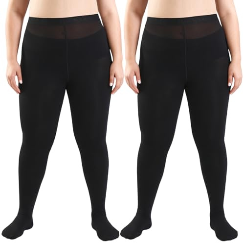 GYIOFAI 2 paia di collant XL da donna 70 denari per taglie forti, morbidi opachi, aderenti, a vita alta, semi opachi, collant da danza, calze per taglie forti con abbastanza elasticità, Nero , XL Plus