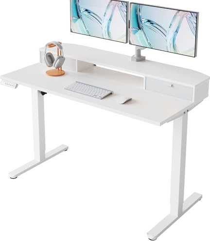 HUANUO Standing Desk with Drawers, 120x60cm, White | 2 Drawers, C-Clamp Compatible, 4 Memory Presets, 72-118cm Height Range, Multiple Sizes & Colors, Durable Steel Frame.