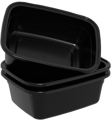 Wakikini 18 Quart Large Wash Basin, Plastic Dish Pan, Black Bus Box, 3 Packs