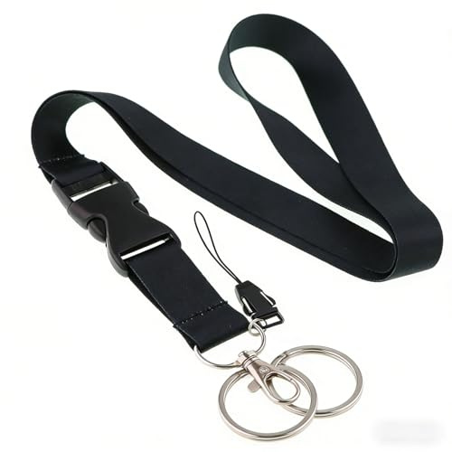 Detachable Lanyard with Key Ring - 1 Colors (Black), Sturdy Hook for Keys, ID Cards, Wallets, Earphone Cases (Black)