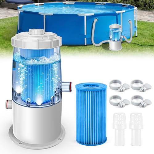 Pompa Filtro Piscina Fuori Terra - Kit Completo Pompa Piscina 90W 3785L/H con Filtro a Cartuccia, Basso Consumo e Facile Installazione per Piscina Piccola