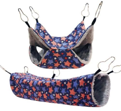 Générique Ensemble de hamac et Tunnel Suspendu en Peluche pour Petits Animaux lit-cachette Jouet Accessoires Cage Robustes Respirants Furet cobaye Hamster Chinchilla Idéal se Cacher Jouer Dormir