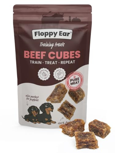 Floppy Ear Air Dried Beef Cubes Training Treats 150g - 100% Real Beef, Single Ingredient, High Protein 39.1%, Grain Free, Small Bite-Sized Cubes for Puppies & Adult Dogs