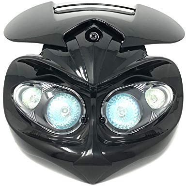 Alchemy Parts Streetfighter Headlight for Motorbikes | Black ABS Housing | Fork Mount Brackets Included | Enhance Visibility & Style