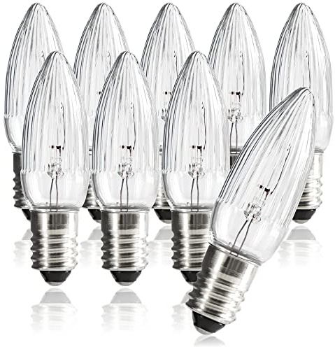 com-four® Velas corrugadas 9x para arcos Schwipp con 11 lámparas - bombillas de repuesto para luces de hadas o pirámides - 23V / 3W, con rosca E10 (09 piezas - 23V)