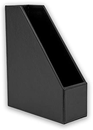 Osco Black Faux Leather Magazine File Holder A4 – 10 cm Wide Desk Organiser, Document & Brochure Storage, Shelf Tidy with Felt Base
