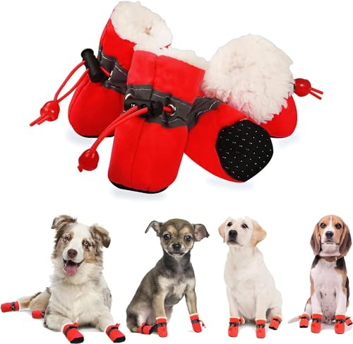 YAODHAOD Zapatos de Perro, Protectores de Patas de Perro, cálidos, cómodos, con Suela Suave, Antideslizantes, con Correas Reflectantes, para Perros pequeños (Tamaño 7: 5,8 x 4,8 cm, Rojo)