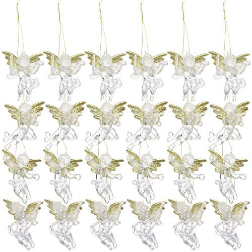 , 24 pezzi di decorazioni natalizie a forma di angelo chiare, decorazione per albero di Natale, decorazione da appendere, mini angelo della stagione, festa di Natale, beneficiaria