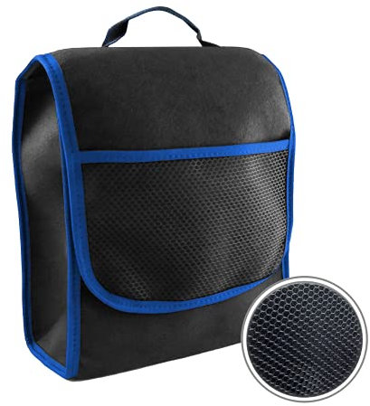 L & P Car Design Borsa per bagagliaio, piccola organizer per auto, bagagliaio auto, borsa con chiusura gancio e anello (nero blu)