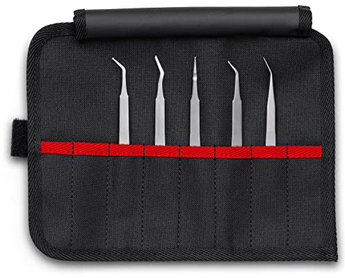 KNIPEX verktyg 92 00 03 5 st pincett i rostfritt stål i verktygsrulle-SMD, silver