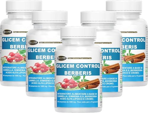 GLICEM CONTROL BERBERIS 300 Compresse Berberina Cannella Gymnema Acido Alfa Lipoico Cromo Livello di Glicemia Metabolismo