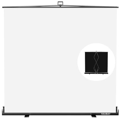【Wider Style】 RAUBAY 78.7 x 82.7in Large Collapsible White Backdrop Screen Portable Retractable Panel Photo Background with Stand for Video Conference, Photographic Studio, Streaming