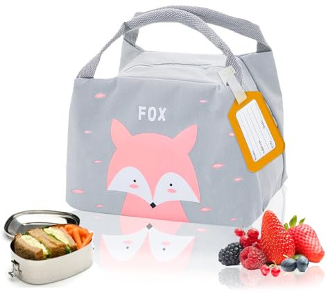 shallyong Lunchtasche Kinder, Kühltasche Klein, Lunchbox Tasche, Lunch Bag, Thermotasche, Isolierte Thermische, Einfaches Design, für Schule, Arbeit, Picknick (Fuchs)