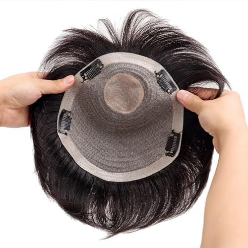 Perruques de cheveux humains pour hommes, toupet avec Clip de remplacement de cheveux en PU autour des postiches masculines pour la calvitie des hommes(Natural,16 * 18cm)