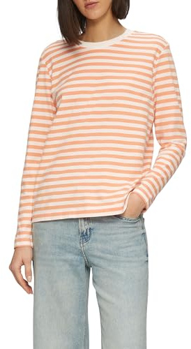s.Oliver 2157922 Maglietta a Maniche Lunghe con Design a Righe, Mango, 40 Donna