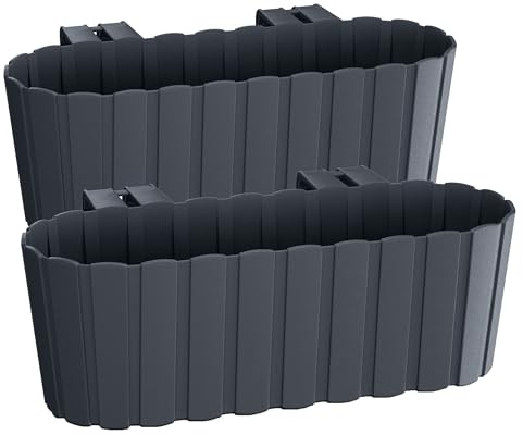 Tymar Balkon Blumenkasten mit Halterungen landhausstil, Balkonkasten lattenoptik, Pflanzkasten Landhaus, 2er-Pack, Garten, Terrasse (mit Haken 40 cm)