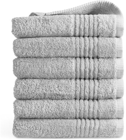 PHLOX Handtuch Set 50 x 100 cm – (6 Stück) 100% Baumwolle Badehandtücher – Oeko-Tex Made in Green Zertifiziert | 600 g/qm | Weiche & Saugfähige Badetücher Set – Premium Qualität - Hell Grau