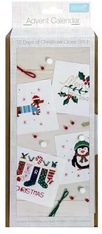 Trimits Cross Stitch Advent Calendar – 12 Day Christmas Countdown Gift, Handmade Festive Decorations, Counted Cross-stitch Kits with Instructions, 12 Winter Designs for the Holidays