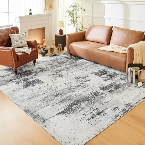 Guchuang Bedding Teppich Wohnzimmer 150x210cm, Teppich Schlafzimmer Kurzflor, Abstraktes Moderner Designer, Waschbar rutschfest Carpet für Esszimmer Küch, Grau
