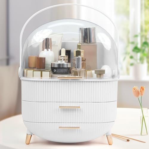 LZDMY Makeup Organiser Storage Drawers, Skincare Cosmetic Organiser White | Beauty Holder Skin Care Organisers Drawers for Bathroom, DressingTable Organizer Dustproof Waterproof
