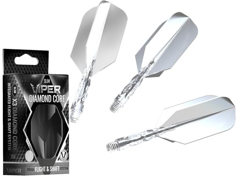 Viper Diamond Core Integrated Dart Flight & Shaft System - Precision Darting Accessory with Tough Polymers for Enhanced Performance, Set of 3, Short Shaft, Slim Flight, Clear