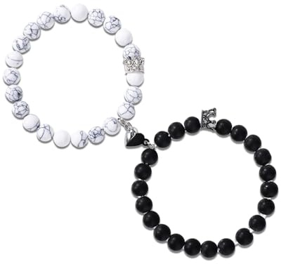 Mikovivi 2uds Pulseras Magnéticas Pareja, Corazón de Amor Pulseras a juego corona rey y Reina Joyas para la Relación Entre Él y Ella Regalos a Distancia para Novio Novia Aniversario Día San Valentín