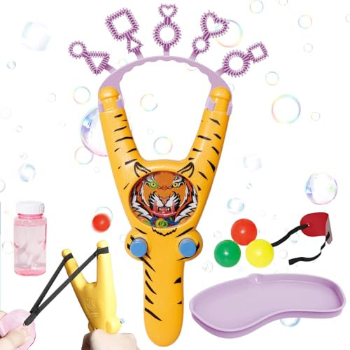 Multi-Bubbler für Kinder, Seifenblasenwasser Seifenblasen Spielzeug, Seifenblasenstäbe mit Schleuder und Tablett, Seifenblasen Bubbler für Kinder Kindergeburtstag Sommer Outdoor (Tiger)
