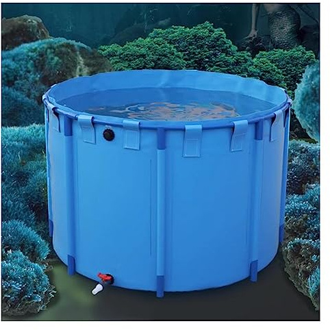 Round Pool Above Ground, Fold Children's Pool Fish Tank Aquarium Pool Pond PVC Canvas with Steel Frame for Rain Barrel Water Collector (Color : Blue, Size : 1.2X1M/1130L)