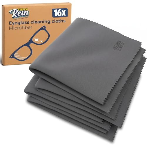 Paños de Microfibra para Gafas 16 Unidades – Gamuza Limpia Gafas Gris 20 x 20 cm Extra Suave, Limpiador de Gafas y Pantallas para una Visión Clara y Limpieza Delicada
