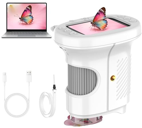 Misilmp Microscopios para Niños, Microscopio Digitales USB con Zoom 1000X con Pantalla IPS de 2.4 Pulgadas, Mini Microscopio Portátiles de Bolsillo con 8 LED para Niños, Cumpleaños y Navidad (Blanco)