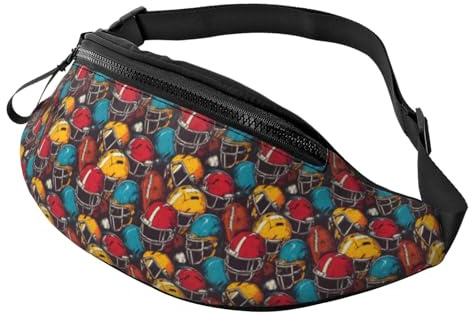 Riñonera colorida con estampado de casco de fútbol americano para mujeres y hombres, riñonera deportiva, bolsa de cinturón para viajes, senderismo, correr