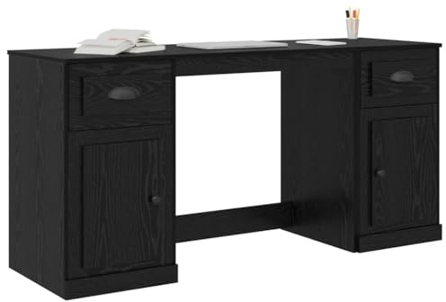 vidaXL Scrivania con armadietto Rovere Nero 154,5 x 50 x 75 cm, Scrivania moderna, elegante per ufficio a casa, postazione ergonomica con armadietto e superficie organizzata