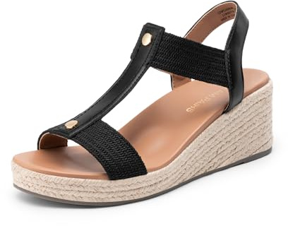 DREAM PAIRS Dam kil sandaler öppen tå espresrillosandaler bekväm klänning avslappnad T-rem plattformskilar med fotvalvstöd för promenader strand sommarskor