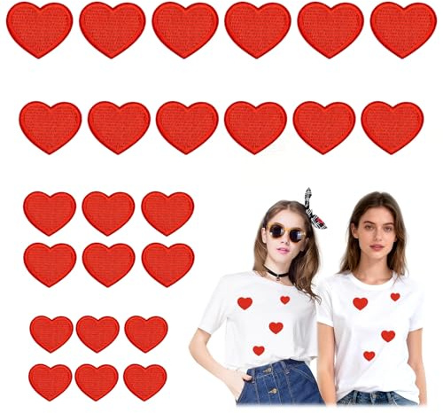 Rotes Herz Patches zum Aufbügeln Herz-Aufnäher Bestickt Rote-Herzs Flicken zum Aufbügelns Liebe Aufbügel Patche für Kleidung Jacken T-Shirt Hüte Rucksäcke DIY Bügelflicken (24)