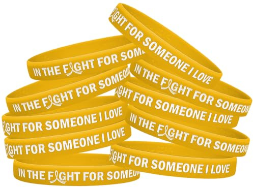 In the Fight for Someone I Love Silicone Wristband Bracelet for Childhood Cancer, Neuroblastoma Awareness (10 Pack) - Gold