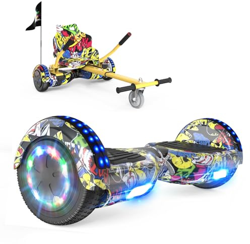 RCB Hoverkart Gyropode Hoverboard Kart pour Enfant et Adulte, Overboard et Kart avec Bluetooth-Musique/LED-Roue Clignotante, Hoverboards Cadeau pour Enfants