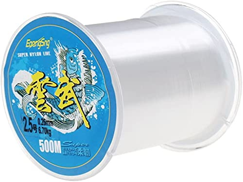 Parker Hilo de Pescar Transparente, Nylon Linea de Pesca, Monofilamento, Profesional Sedal de Pesca, Alfombra, Trucha (500M, 0.26 MM)
