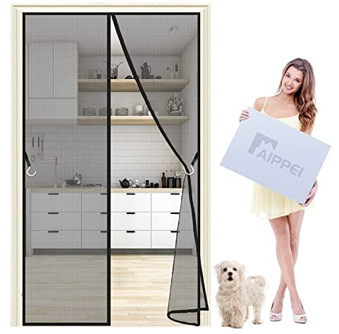 Fliegengitter Magnetvorhang für Türen, 250x235 cm Magnet Insektenschutz Tür, Magnetverschluss, faltbar, Luft kann frei strömen, für Balkontür Kellertür Terrassentür, Anthrazit P