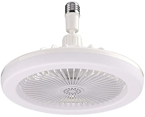 BomKra LED Ceiling Fan with Lights, Enclosed Low Profile Fan Light, Socket Ceiling Fan, Small Electric Fan Gimbal Lamp Holder for Small Spaces Bedroom Home Office Dormitory (White)