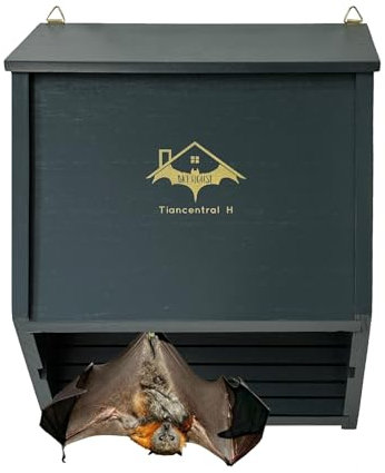 TIANCENTRAL H- Casas para murciélagos para exteriores Casa para murciélagos gris de 2 cámaras Caja para murciélagos de 12,8 pulgadas para exteriores Caja grande de madera natural de dos cámaras que at