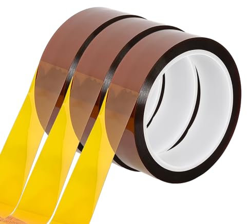 3 Rollen 20mmX20m Hohen Temperaturen Hitzebeständig Klebeband, Polyimid Kapton Tape Film Klebeband, Hochtemperatur Band, Elektronik Isolierband für 3D-Drucken Sublimations Maskieren Löten (A)